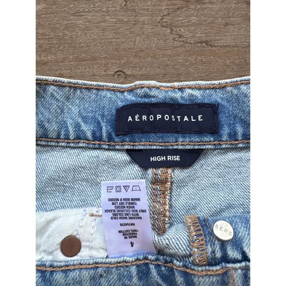 Aeropostale Distressed Denim Mini Skirt Size 4 Raw Hem Y2K Grunge - Picture 2 of 3